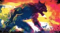 Generative AI, Shadowy Silhouette a werewolf against a colorful, vibrant background