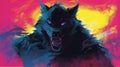 Generative AI, Shadowy Silhouette a werewolf against a colorful, vibrant background