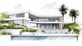 Captivating Sketch Of A Luxurious Modern Home With Beautiful Views Royalty Free Stock Photo