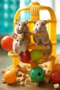 Captivating Snapshot of a Vibrant Gerbil Family in a Spacious Wire Cage