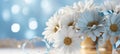 Captivating soft bokeh background with vibrant daisy colors and ample copy space for text placement