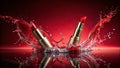 Captivating Splash of Red Lipstick in Water Vibrant Cosmetics on a Bold Red Background a Stunning Visual for Royalty Free Stock Photo