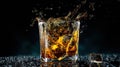 The captivating splash of whiskey in a crystal glass filled with ice. AI generated image Royalty Free Stock Photo