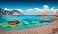 Captivating spring view of famous Petani Beach. Attractive morning scene of Cephalonia Island, Greece, Europe. Fantastic seascape