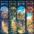 Serenity in Seasons: A Stained Glass Journey through Time Royalty Free Stock Photo