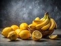 A Melancholy Still Life Muted Hues and Textural Contrasts of Lemons and Bananas Against a Pristine White Background Royalty Free Stock Photo