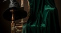 Enchanting Still Life Wizard Hat and Emerald Green Velvet Drape Royalty Free Stock Photo