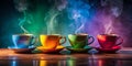 A Symphony of Colors A Stunning Still Life Featuring Vibrant Tea and Coffee Cups Evoking a Sense of Royalty Free Stock Photo