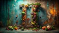 Urban Decay Alphabet Inspired Still Life Creative IShaped Fruit Vegetable Arrangement Featuring a Unique Perspective on Royalty Free Stock Photo