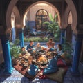 Family Bonding in Moroccan Courtyard