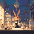 Charming Rabbit Perfumer at Work in Art Nouveau Atelier Royalty Free Stock Photo