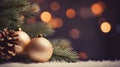 Snowy Christmas Tree Close-Up with Festive Ornaments and Bokeh Background Royalty Free Stock Photo