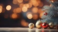 Snowy Christmas Tree Close-Up with Festive Ornaments and Bokeh Background Royalty Free Stock Photo