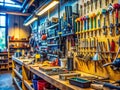 Organized Workshop Tools for Sale Pristine Workspace Stock Photo Ideal for DIY Home Improvement or Industrial Projects Royalty Free Stock Photo