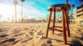 Captivating Stool Table On Santa Monica Beach: Vintage-inspired And Exotic Royalty Free Stock Photo
