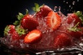 Captivating Strawberry Splash: Water Droplets on a Strawberry - Generative AI Royalty Free Stock Photo