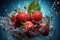 Captivating Strawberry Splash: Water Droplets on a Strawberry - Generative AI Royalty Free Stock Photo