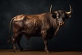 Ai Generative Portrait of a bull on a dark background. Studio photography