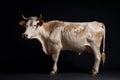 Ai Generative Brown and white cow isolated on a black background. Studio shot