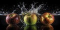 A Captivating Study of Falling Apples in Water Elegant Motion Blur and Surface Tension on a Dark Background Royalty Free Stock Photo