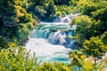 Captivating summer view of Skradinski Buk waterfall. Impressive morning scene of Krka National Park, Lozovac village location, Cro Royalty Free Stock Photo