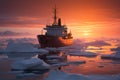 A captivating sunset backdrop for an Arctic icebreaking expedition Royalty Free Stock Photo
