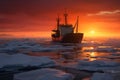 A captivating sunset backdrop for an Arctic icebreaking expedition Royalty Free Stock Photo