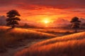 Captivating Sunset Casting Warm Glow on Landscape