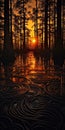 Captivating Sunset In Cypress Swamp: A Photorealistic Surrealism