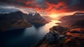 Captivating Sunset Landscape: Dramatic Mountain Fjord At Sunrise