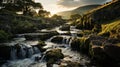 Captivating Sunset Mountain Stream: A Charming British Landscape