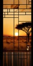 Captivating Sunset Over African Savannah: A Contemporary Narrative In Glass