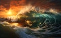 Captivating Sunset: A Sailor\'s View of Majestic Wave Breaks and Royalty Free Stock Photo