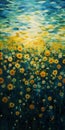 Captivating Sunset: A Vibrant Painting Of Yellow Flowers