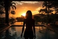 Captivating sunset views over Phuket with a woman relaxing, beautiful summer photo