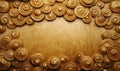 A captivating swirl pattern frame created with golden tones against a textured background