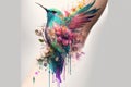 Tattoo art, hummingbird with flowers and paint splashes Royalty Free Stock Photo