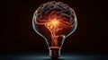 Brain inside of light bulb on black background Royalty Free Stock Photo
