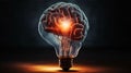 Brain inside of light bulb on black gradient background Royalty Free Stock Photo