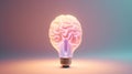 Brain inside of light bulb gradient background Royalty Free Stock Photo