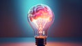 Brain inside of light bulb pastal gradient background Royalty Free Stock Photo