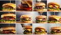 A time-lapse photo series capturing the construction of a fast-food burger step by step