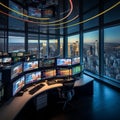 Interconnected Markets: Vibrant Trading Floor in Modern Office Space