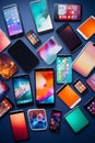 Vibrant Mobile Devices on Marble Countertop Royalty Free Stock Photo