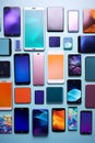 Vibrant Mobile Devices on Marble Countertop Royalty Free Stock Photo