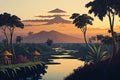 Captivating Traditional Balinese Landscapes Illustration: A Journey Through Bali\'s Natural Beauty.