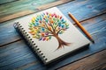 Captivating Tree Logo Design Mockup A Creative Branding Concept for Your Business on a Blank Notebook Royalty Free Stock Photo
