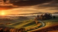 Captivating Tuscany Hills: Scenic Road, Sunrise, And Country House