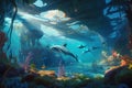 Dolphins Dancing in Vibrant, Photorealistic Underwater Scene
