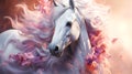 Captivating unicorn portrait, horse, close-up shot, adorned with holographic paint flowing gracefully down its majestic mane and